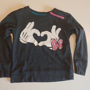 Disney | Mickey & Minnie Love Hands Gray Long Sleeve Tee Pink Shoulder Zip | S